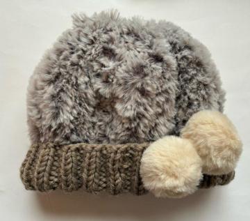 ハンドメイド ニット帽 ふわふわモコモコ ブラウン ウール100% 森ガール