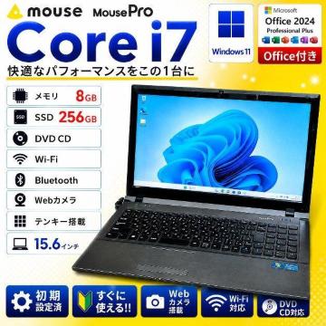 �m�[�g�p�\�R�� mouse Corei7 ������8GB SSD256GB Web�J���� DVD Windows11 Office