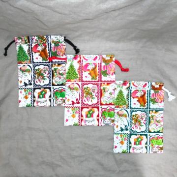 ◆Merry Christmas◆子猫◆緑・赤・黒B点セット◆裏地あり巾着