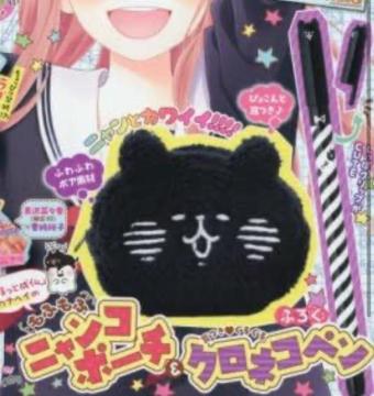 りぼん雑誌付録★もふもふにゃんこポーチ 黒猫ペンセット