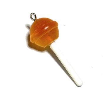 680 ロリポップキャンディ 1個 オレンジ色 お菓子 樹脂パーツ チャーム◯