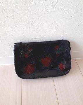 レトロクラシック フェイクレザー バラ 薔薇 ポーチ クラッチバッグ