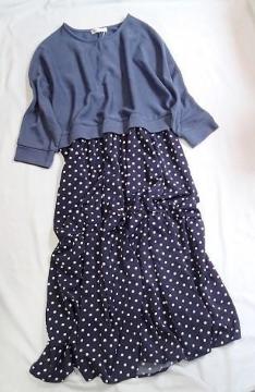 【未使用/タグ付き】Hina Style  ヒナスタイル◆異素材使い ワンピース ぽっちゃりコーデ マキシ丈/大きいサイズ3L
