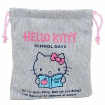 《New》キティちゃん★表と裏でデザインが違う・スウェット*巾着袋<グレー>
