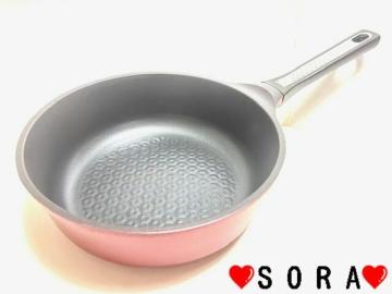 【ベルフィーナ】7役♪こびり焦げ付きにくい蓄熱性+底面肉厚24cm深型フライパン プレミアムダイヤモンドエンボスパン