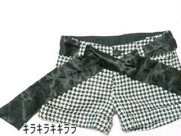 《New》サテンリボンベルト付★千鳥格子柄*ショートパンツ(バック=リボン)<w61>