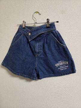 ALGY デニムショートパンツ 150サイズ ブルー 綿混素材 ガーリー刺繍ロゴ