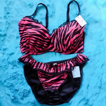 GAL可愛ッ。。。F80×LLゼブラ柄シフォンブラジャー&ショーツセット。。グラマー大きいサイズピンク×ブラック