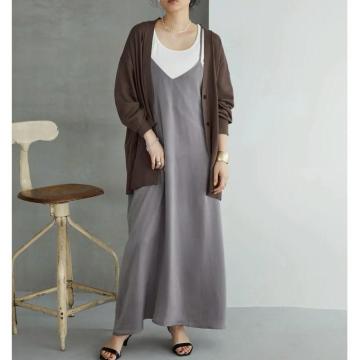 ◆AMERICAN HOLIC/アメリカンホリック◆Vネックサテンキャミワンピース★ブラウングレーM*秋冬コーデ♪