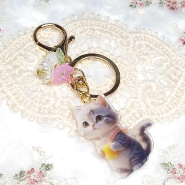 ハンドメイド☆キーホルダー☆ねこちゃん☆ジュース