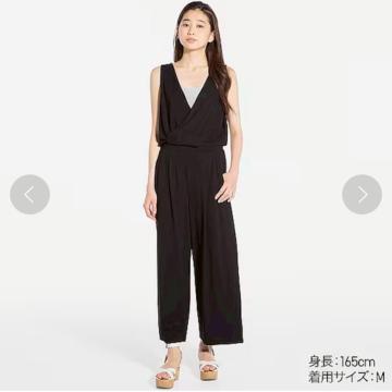 ◆UNIQLO/ユニクロ◆カシュクールオールインワン★ネイビーS*美品*秋冬コーデ♪