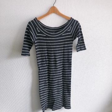 ◆ボーダー七分袖オフショルミニワンピ◆ネイビーM*シンプルコーデ美品*ギャル♪
