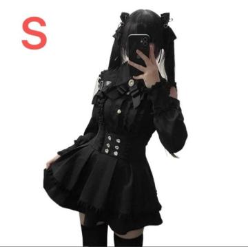 ゴシック ロリータ系 レディース 上下セット ブラック フリル セットアップ 地雷系 コスプレ 量産系
