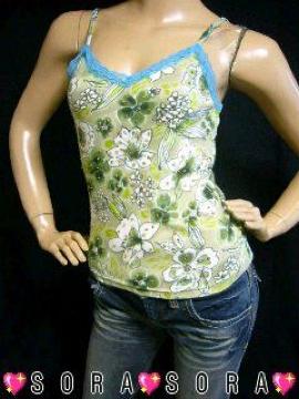 アジアン.エスニック風♪スパンコールビーズ付 胸元レース花柄キャミ 予備ビーズ付