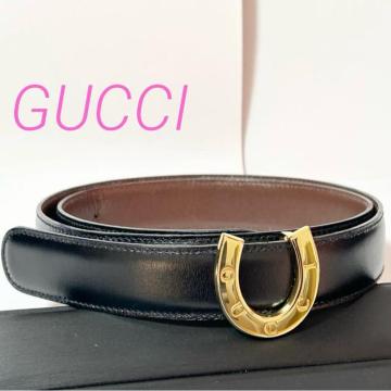 GUCCI �z�[�X�r�b�g ���U�[ �x���g 036 194 0968 U�� �o�b�N�� �u���b�N �S�[���h ����
