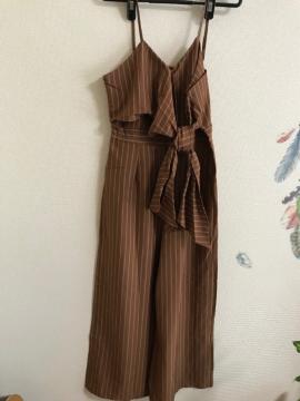 ☆新品未使用☆M eetストライプ胸リボン幅広オールインワン L