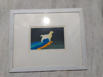 ♪版画 リトグラフ 額装 吉原英雄 犬 542/1000