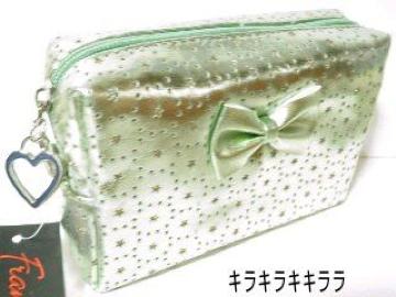 《New》リボン付★スター(星)キラメタ*ポーチ<グリーン>