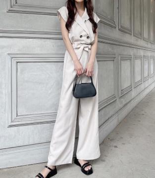 ◆GRL/グレイル◆リボンベルト付きテーラードオールインワン★アイボリーS*シンプルコーデ♪