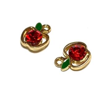 528 大粒ジルコニア キラキラの林檎チャーム 2個 りんご リンゴ フルーツ エナメルパーツ