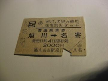 ★旭川ー名寄往復切符半券