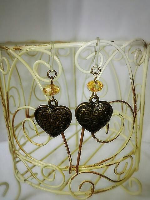 金古美ハートチャーム&シャンパンスワロフスキー樹脂フック☆ < 女性アクセサリー/時計  金古美ハートチャーム&シャンパンスワロフスキー樹脂フック☆ < 女性アクセサリー/時計の