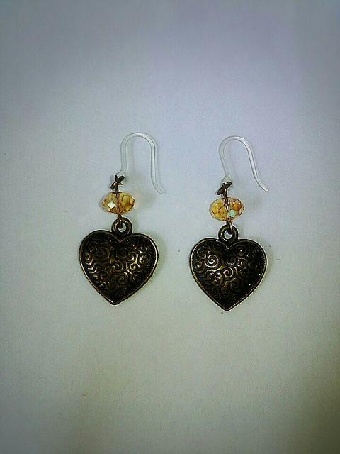 金古美ハートチャーム&シャンパンスワロフスキー樹脂フック☆ < 女性アクセサリー/時計  金古美ハートチャーム&シャンパンスワロフスキー樹脂フック☆ < 女性アクセサリー/時計の