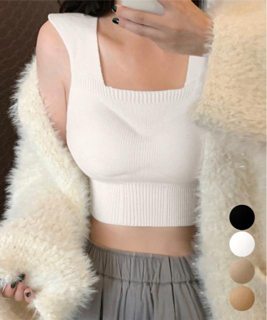 送料無料 新品 ショート丈 カップ付きニットタンクトップ < 女性ファッション  送料無料 新品 ショート丈 カップ付きニットタンクトップ  < 女性ファッションの