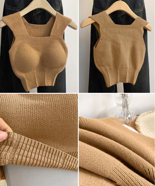 送料無料 新品 ショート丈 カップ付きニットタンクトップ < 女性ファッション  送料無料 新品 ショート丈 カップ付きニットタンクトップ < 女性ファッションの