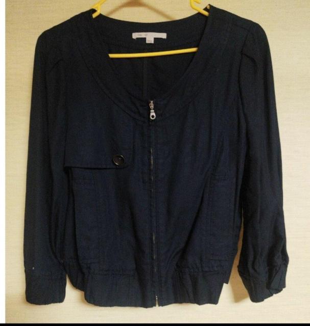 GAP 紺 八分袖 ショート丈ノーカラージップアップブルゾン XXS < ブランド  GAP 紺 八分袖 ショート丈ノーカラージップアップブルゾン XXS  < ブランドの