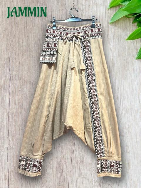 織り柄生地付きサルエルパンツ ベージュ アジアン エスニック 男女兼用 < 男性ファッション 織り柄生地付きサルエルパンツ ベージュ アジアン エスニック 男女兼用 < 男性ファッションの