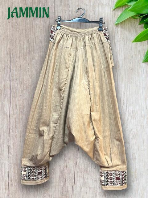 織り柄生地付きサルエルパンツ ベージュ アジアン エスニック 男女兼用 < 男性ファッション 織り柄生地付きサルエルパンツ ベージュ アジアン エスニック 男女兼用 < 男性ファッションの