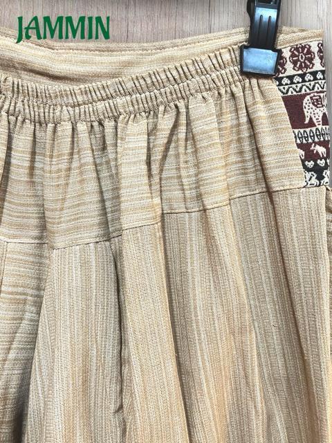 織り柄生地付きサルエルパンツ ベージュ アジアン エスニック 男女兼用 < 男性ファッション 織り柄生地付きサルエルパンツ ベージュ アジアン エスニック 男女兼用 < 男性ファッションの