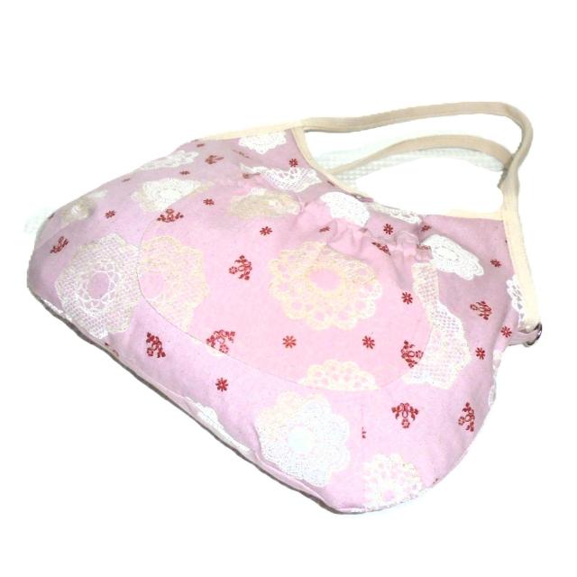 【難アリ】【マチなしグラニーバッグ】【Dカン付きショルダー対応】】◆白キラキラドイリーレース×ピンク地 < 女性ファッション 【難アリ】【マチなしグラニーバッグ】【Dカン付きショルダー対応】】◆白キラキラドイリーレース×ピンク地 < 女性ファッションの