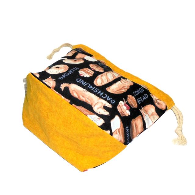 【底マチ幅が広い巾着】◆犬パン◆ダックスフンド・柴犬×イエロー◆裏地あり巾着 < 女性ファッション 【底マチ幅が広い巾着】◆犬パン◆ダックスフンド・柴犬×イエロー◆裏地あり巾着 < 女性ファッションの