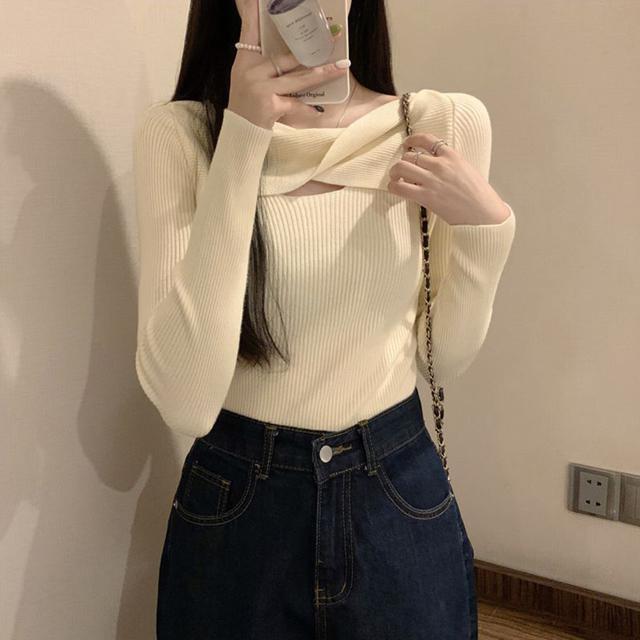 送料無料 新品 ツイスト リブニットトップス レディース < 女性ファッション  送料無料 新品 ツイスト リブニットトップス レディース < 女性ファッションの