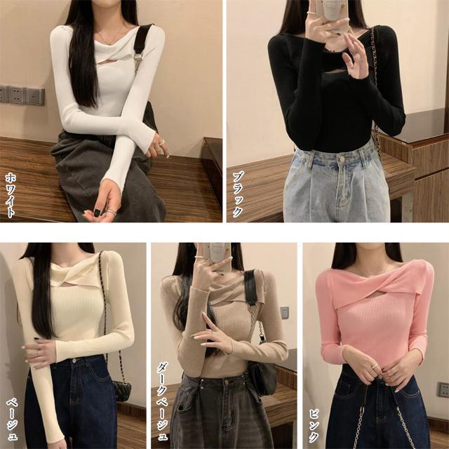 送料無料 新品 ツイスト リブニットトップス レディース < 女性ファッション  送料無料 新品 ツイスト リブニットトップス レディース < 女性ファッションの
