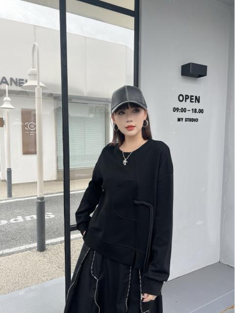 トレーナー 長袖 紐付き ブラック 大きいサイズ < 女性ファッション  トレーナー 長袖 紐付き ブラック 大きいサイズ < 女性ファッションの