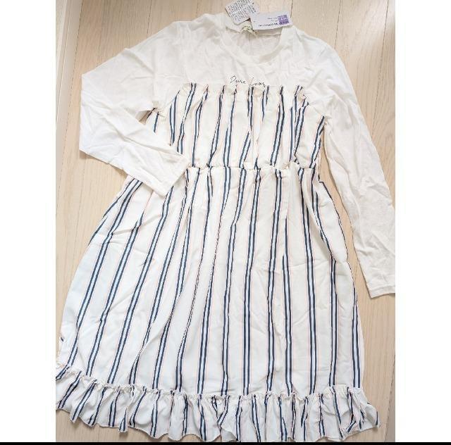160★MaterialBluebis★ストライプドッキングワンピース★新品★送料無料 < キッズ/ベビー  160★MaterialBluebis★ストライプドッキングワンピース★新品★送料無料 < キッズ/ベビーの