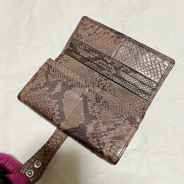 【希少】パイソンレザー 長財布 L字ファスナー 小銭入れあり ダークブラウン 蛇革 < 女性ファッション 【希少】パイソンレザー 長財布 L字ファスナー 小銭入れあり ダークブラウン 蛇革 < 女性ファッションの