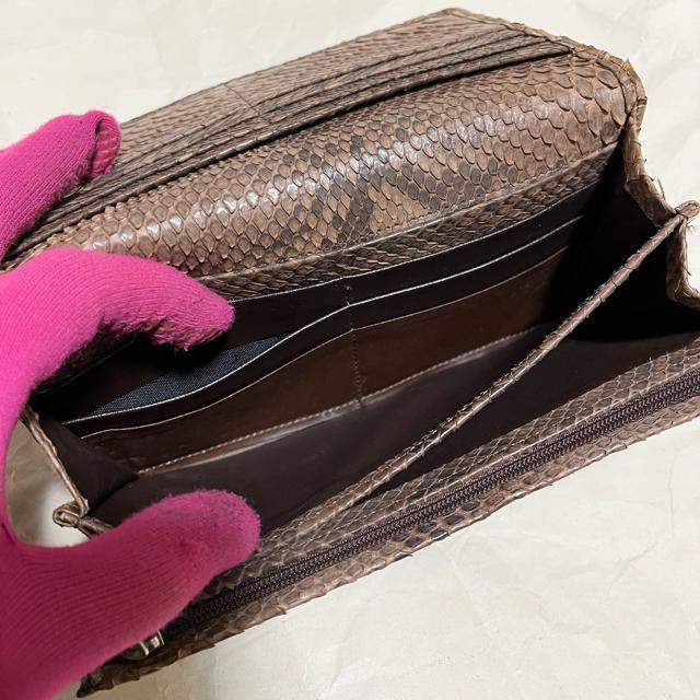 【希少】パイソンレザー 長財布 L字ファスナー 小銭入れあり ダークブラウン 蛇革 < 女性ファッション 【希少】パイソンレザー 長財布 L字ファスナー 小銭入れあり ダークブラウン 蛇革 < 女性ファッションの