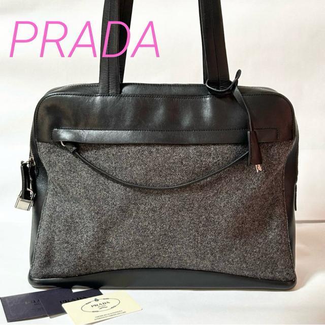 PRADA �v���_ �E�[�� ���U�[ �g�[�g �o�b�O �u���b�N �V���o�[���� ���|�� A4 ���[ ���΂�  �� �u�����h�� 