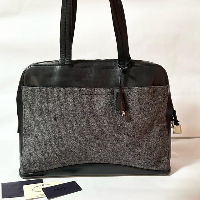 PRADA �v���_ �E�[�� ���U�[ �g�[�g �o�b�O �u���b�N �V���o�[���� ���|�� A4 ���[ ���΂� �� �u�����h�� 