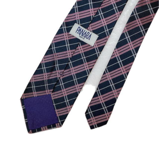 PANARA パナラ ネイビー ピンク チェック柄 ネクタイ シルク100% N2m < 女性ファッション PANARA パナラ ネイビー ピンク チェック柄 ネクタイ シルク100% N2m < 女性ファッションの