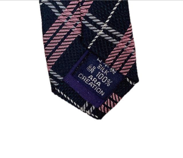 PANARA パナラ ネイビー ピンク チェック柄 ネクタイ シルク100% N2m < 女性ファッション PANARA パナラ ネイビー ピンク チェック柄 ネクタイ シルク100% N2m < 女性ファッションの