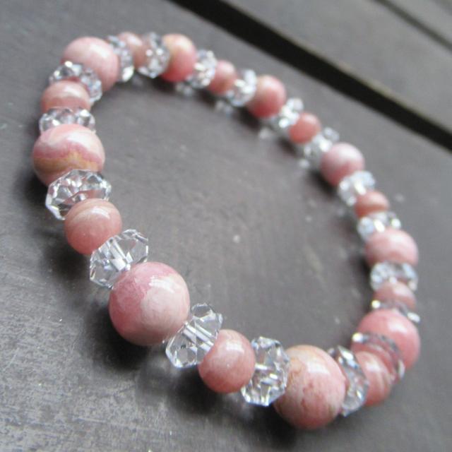 インカローズxカット水晶ブレスレット 天然石 パワーストーン < 女性アクセサリー/時計 インカローズxカット水晶ブレスレット 天然石 パワーストーン < 女性アクセサリー/時計の