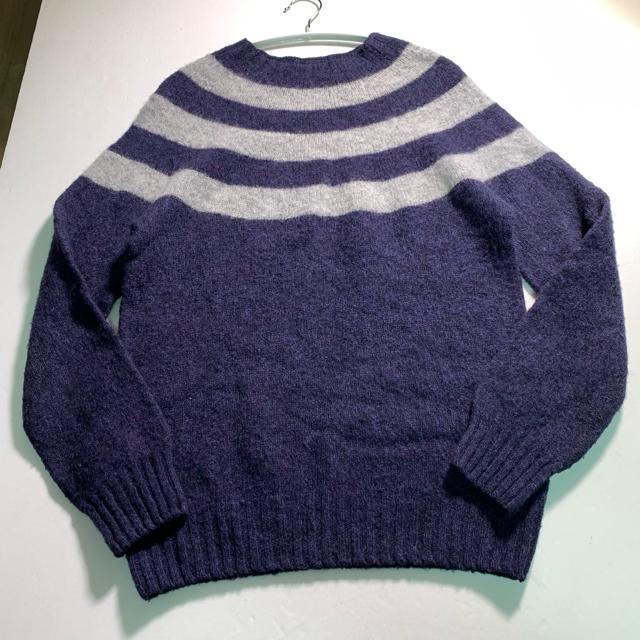 HOWLIN' 英国製 ウール100% ニット セーター セミボーダー ネイビー Mサイズ ハウリン ラグランスリーブ < 男性ファッション  HOWLIN' 英国製 ウール100% ニット セーター セミボーダー ネイビー Mサイズ ハウリン ラグランスリーブ < 男性ファッションの