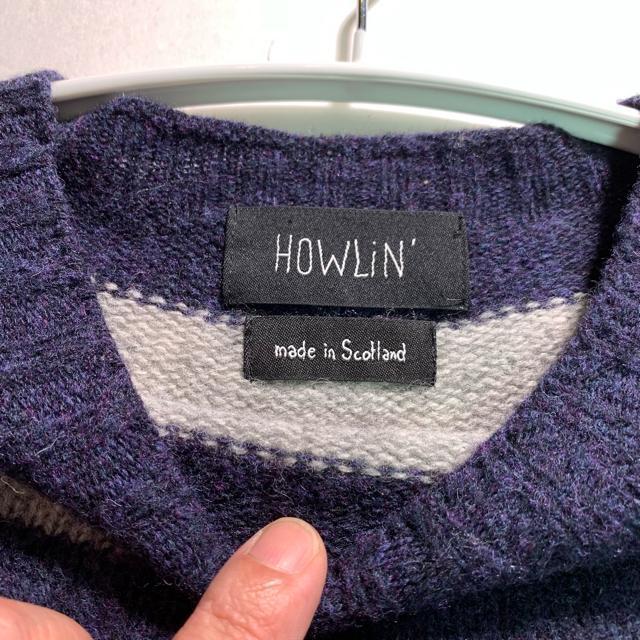 HOWLIN' 英国製 ウール100% ニット セーター セミボーダー ネイビー Mサイズ ハウリン ラグランスリーブ < 男性ファッション  HOWLIN' 英国製 ウール100% ニット セーター セミボーダー ネイビー Mサイズ ハウリン ラグランスリーブ < 男性ファッションの