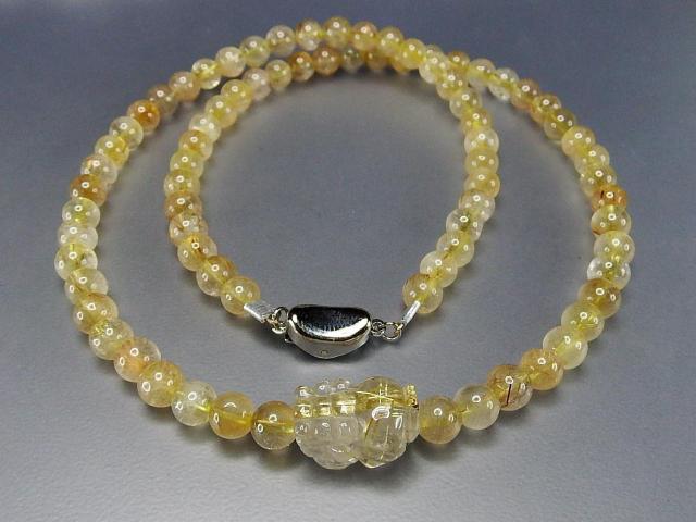 タイチン入り中型ヒキュウ手彫りゴールドルチルクォーツ約6mm天然石ネックレス < 男性アクセサリー/時計  タイチン入り中型ヒキュウ手彫りゴールドルチルクォーツ約6mm天然石ネックレス  < 男性アクセサリー/時計の