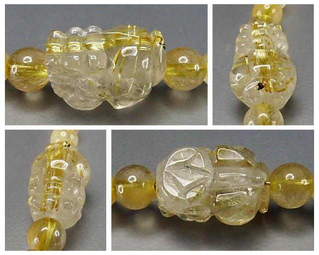 タイチン入り中型ヒキュウ手彫りゴールドルチルクォーツ約6mm天然石ネックレス < 男性アクセサリー/時計  タイチン入り中型ヒキュウ手彫りゴールドルチルクォーツ約6mm天然石ネックレス < 男性アクセサリー/時計の